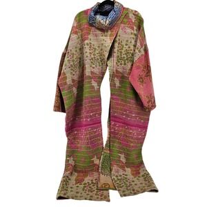 Kantha Bae Cowl Split Pullover Floral Patchwork Long Jacket Quilted Stitched OS